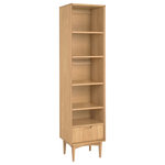 Bentley Designs - Oslo Oak Furniture Narrow Bookcase - Oslo Oak Narrow Bookcase takes inspiration from sophisticated mid-century styling through hints of both retro and Scandinavian design resulting in soft flowing curves throughout. Oslo is a fashionable range that features an eclectic blend of shapes and forms.