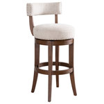 Armen Living - Mystic Brown Wood 30" Swivel Barstool, Ancient Stone Fabric, Set of 2 - The Mystic Barstool combines timeless elegance with modern functionality, making it a perfect addition to your kitchen island, counter, or home bar. Featuring a sleek low-back design, round upholstered seat, and intricate nailhead trim detailing, this barstool offers a refined and sophisticated look. The plush seat is upholstered in durable polyester fabric and filled with fiber-wrapped foam for superior comfort and longevity.