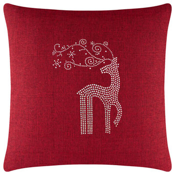 Sparkles Home Rhinestone Reindeer Pillow, Red, 20x20