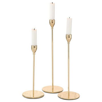 Modernist Tulip Top 3 Piece Gold Taper Candle Holder Set