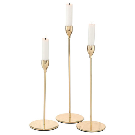 Modernist Tulip Top 3 Piece Gold Taper Candle Holder Set