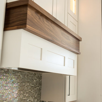 Painted Kitchen & Built-Ins, Range Hood with Walnut Accent
