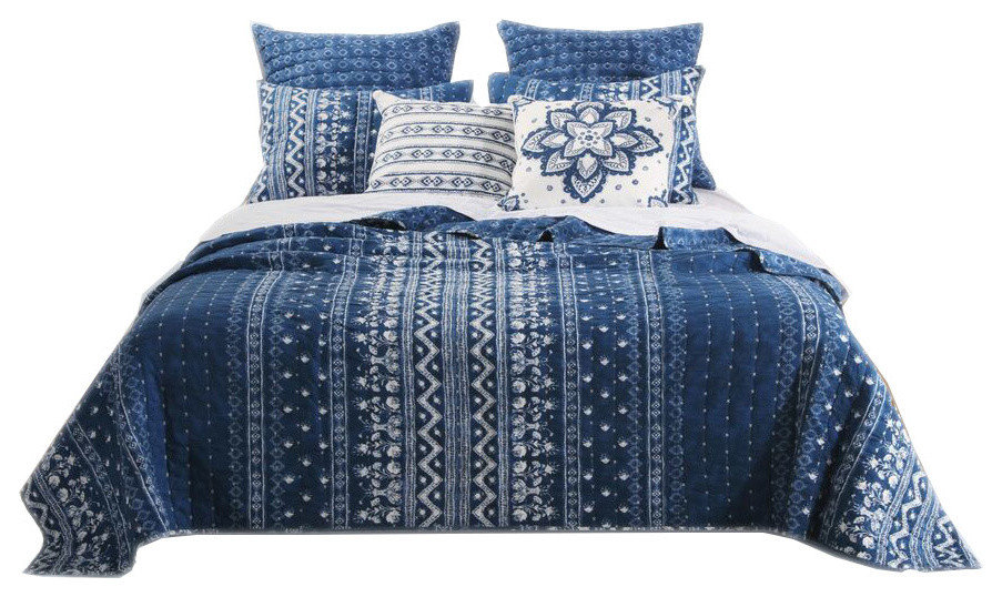 Barefoot Bungalow Embry 2 Piece Quilt Set, Twin, Indigo Contemporary
