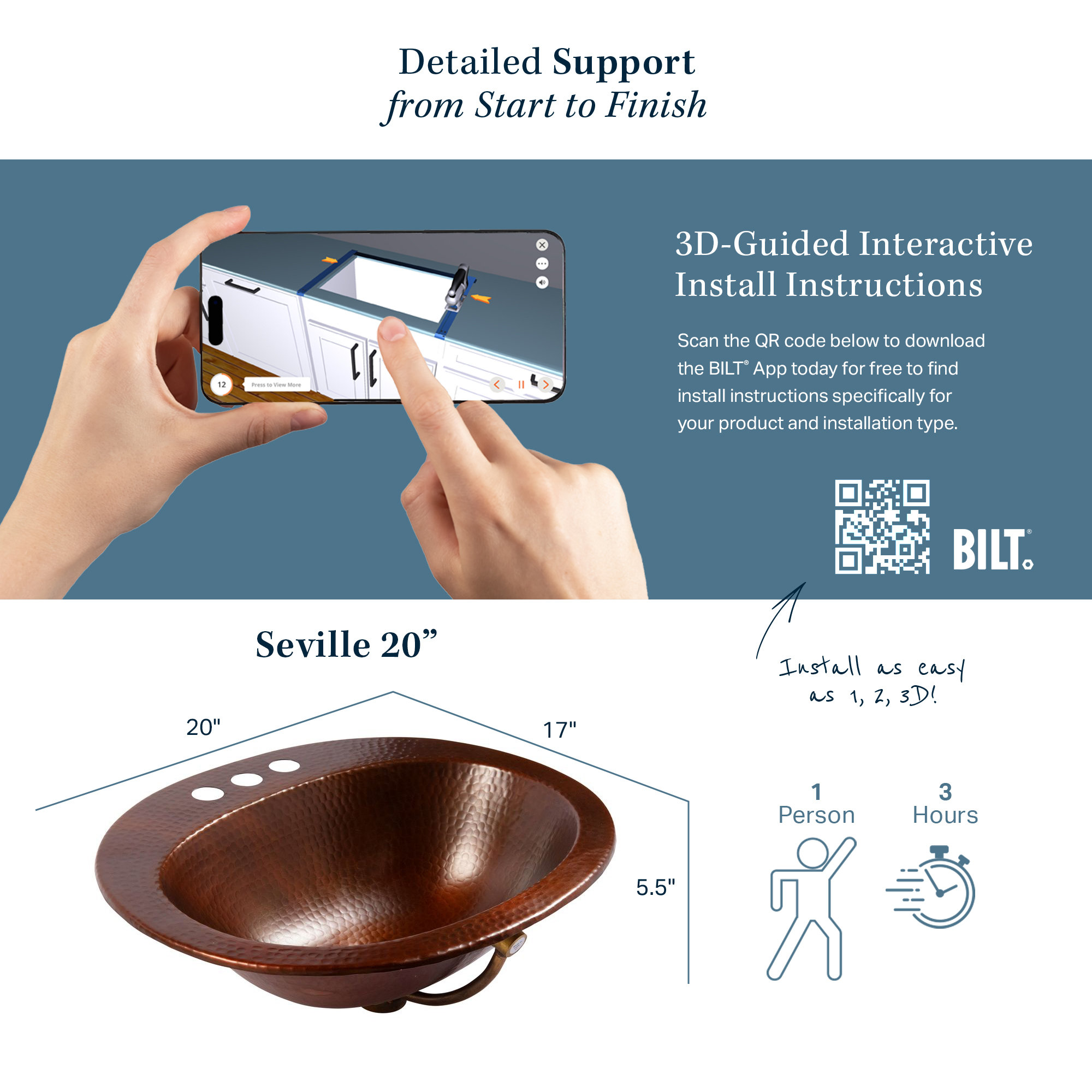 Seville Aged Copper 20" Oval Drop-In Bath Sink with Ashfield Faucet Kit