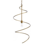 Harp and Finial - Avila Pendant Large Painted Gold Metal - A soft, gentle curve in painted gold makes the large Avila pendant a standout contemporary favorite. Centered on a one light pendant design, this fixture uses its open design and tall presence to give a unique feel to any space. Ideal for entryways and high ceiling living rooms, this piece gives that wow factor to lofts and open floor plan spots.