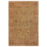Bareens Designer Rugs - Antique Vegetable Dyed Anmol Agra Wool Rug - 8'10'' x 12'7'' - Designed with mesmerizing intricacy and gorgeous color palette, this hand-knotted masterpiece demonstrates the beauty and electrifying thrill of Pak Persian art. These meticulously hand-knotted Pak-Persian rug is made with pure wool and features breathtaking traditional, transitional, and tribal designs in bold luxurious color pallets. Known for their intricate designs these rugs are a reproduction of Persian rugs, made in Pakistan with unique Mughal designs. Made by master weavers using the same Persian texture, design and dying technique, we wanted to produce the most significant manifestation of Persian art, life, and culture. This rug is most famous for its exceptional quality, incredible designs, patterns, and vibrant rich color. Pak-Persian rugs made with Persian weave with high knot counts, which enables the high intricacy and detail found in the patterns are also referred to as "State of art", each color adds a rich beautiful detail in the artwork of this rug. The design, color, and beautiful chromatic composition with a vibrant sheen with intricate designs, exude beauty, elegance, and quality make this rug a masterpiece of its own.