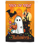 Breeze Decor - Halloween Little Ghost 2-Sided Vertical Impression House Flag - Size: 28 Inches By 40 Inches - With A 4"Pole Sleeve. All Weather Resistant Pro Guard Polyester Soft to the Touch Material. Designed to Hang Vertically. Double Sided - Reads Correctly on Both Sides. Original Artwork Licensed by Breeze Decor. Eco Friendly Procedures. Proudly Produced in the United States of America. Pole Not Included.