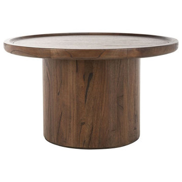 Safavieh Devin 28" Round Pedestal Coffee Table in Dark Brown