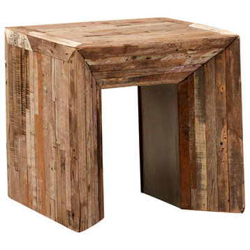 24" Square Rustic Reclaimed Wood Planks End Side Accent Table Luka