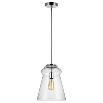 Loras 1-Light Pendant, Chrome With Clear Seeded Glass Shade