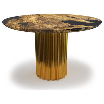 Hagno Round Dining Table, Gold Base, 10 Seater