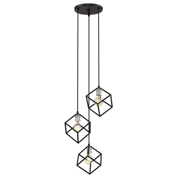 Vertical Three Light Pendant, Matte Black / Brushed Nickel