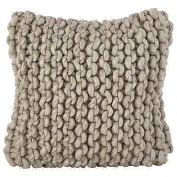 Chunky Cable Knit Design Wool Down Filled Throw Pillow, Fog