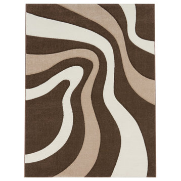 Modern Area Rug With Wave Pattern, Brown, 2'8"x9'10"
