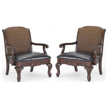 Home Square 2 Piece Traditional Wood Arm Chair Set in Walnut
