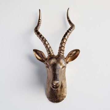 Large Faux Antelope Head Wall Mount, Bronze