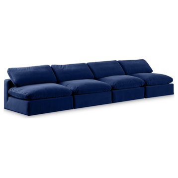 Comfy Upholstered Modular Sofa, Navy, 4-Piece: 4 Armless Chair, Velvet
