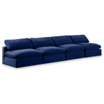 Meridian Furniture - Comfy Upholstered Modular Sofa, Navy, 4-Piece: 4 Armless Chair, Velvet - Give your space a whole new look with this navy Comfy velvet sofa. This handsome sofa fits nicely with other items in the Comfy collection and is a versatile seating option designed for adaptability, comfort and style. Wrapped in rich navy durable velvet upholstery, this sofa offers a plush embrace of overstuffed down feather cushions, carefully crafted to deliver the highest level of comfort. The perfect seat for creating an oasis for relaxation, this sofa has thick foam surrounding its frame for added support and coziness.