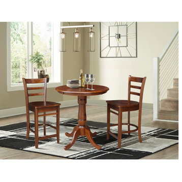 30" Round Pedestal Gathering Height Table with 2 Emily Counter Height Stools