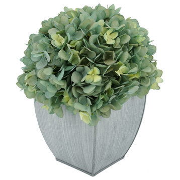 Artificial Hydrangea in Farmhouse Tapered Zinc Cube, Teal