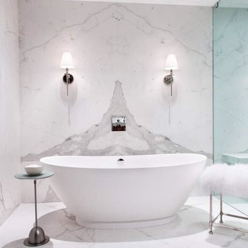 Statuario White Bathroom using Porcelain Slabs