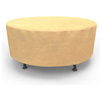 Budge - Budge All-Seasons Round Patio Table Cover Large (Nutmeg) - The Budge All-Seasons Round Patio Table Cover, Large provides high quality protection to your round patio table. The All-Seasons Collection by Budge combines a simplistic, yet elegant design with exceptional outdoor protection. Available in a neutral blue or tan color, this patio collection will cover and protect your round patio table, season after season. Our All-Seasons collection is made from a 3 layer SFS material that is both water proof and UV resistant, keeping your patio furniture protected from rain showers and harsh sun exposure. The outer layers are made from a spun-bonded polypropylene, while the interior layer is made from a microporous waterproof material that is breathable to allow trapped condensation to flow through the cover. Our waterproof patio table cover features Cover stays secure in windy conditions. With our All-Seasons Collection you'll never have to sacrifice style for protection. This collection will compliment nearly any preexisting patio decor, all while extending the life of your outdoor furniture. This round table cover measures 60" diameter x 28" drop.