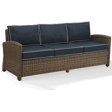 Crosley Furniture Bradenton Polyester Fabric Patio Sofa in Brown/Navy