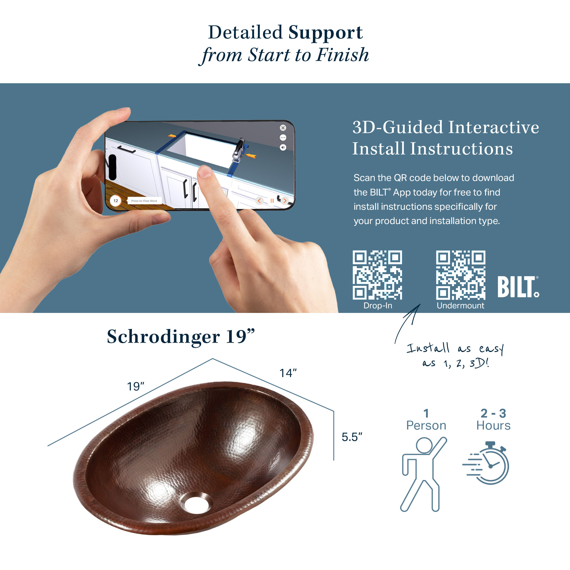 Schrodinger Copper 19" Oval Dual Flex Bath Sink with Ashfield Faucet Kit