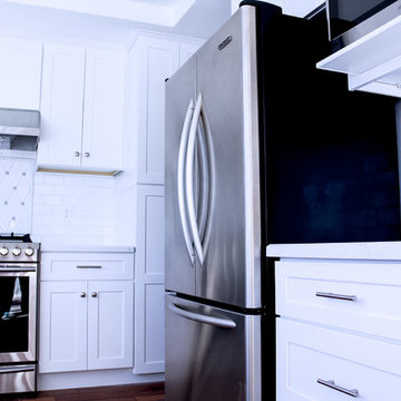 Shaker White Kitchen with porcelain wood tile floor