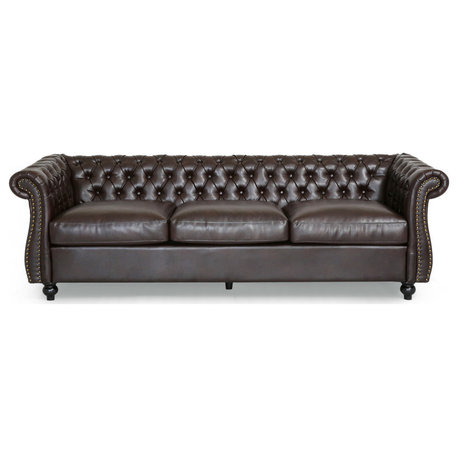 Vita Chesterfield Tufted Faux Leather Sofa, Brown