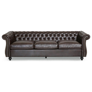 Vita Chesterfield Tufted Faux Leather Sofa, Brown