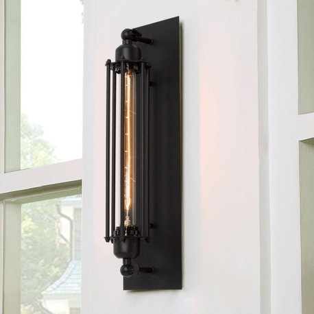 LALUZ 18.5"H Modern Black Metal Cylinder Wall Sconce