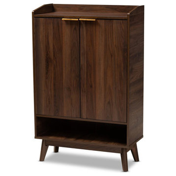 Bowery Hill Mid-Century Wood Shoe Cabinet in Walnut Brown