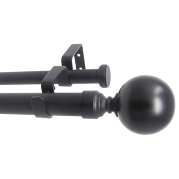 Urbanest Steel Ball 1" 3/4" Double Drapery Rod, 28"-48", Black
