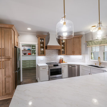 Kitchen Remodel with Wood Cabinets and Quartz Peninsula