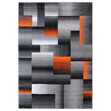 Angie Collection Rectangle 5' x 7' Blocked Design Area Rug, Orange