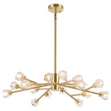 Light Fixture With Clear Crystal Ball Shades, Shiny Gold