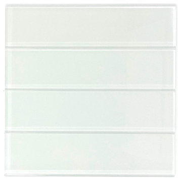 2" x 8" White Glass Subway Tile - Rainbow Series