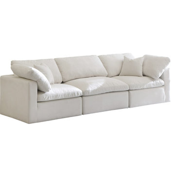 Plush Velvet / Down Standard Comfort Modular Sofa, Cream, 3-Piece: 1 Armless Chair, 2 Corner Chair