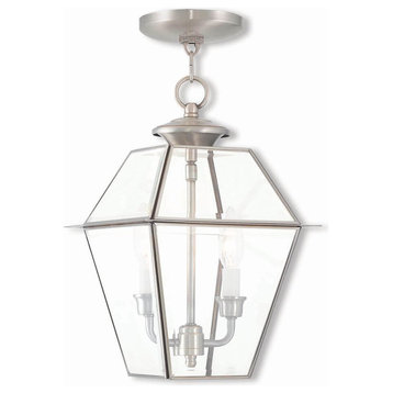 2-Light Brushed Nickel Outdoor Chain-Hang Lantern