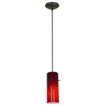 Access Lighting - Cylinder Glass Cord Pendant, 28030-C, Cylinder 1-Light Cord Pendant, Oil Rubbed Bronze/Red, Incandescent - 1 x 100w Incandescent E-26 Base Bulb (Bulb not included)