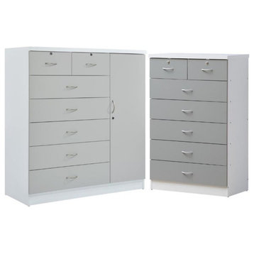 Home Square Hodedah 2 Piece 7 Drawer Wood Chest Set with Locks in Gray