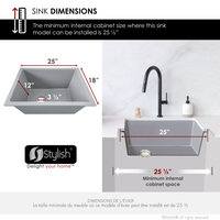25 inch Dual Mount Single Bowl Gray Granite Laundry Sink S-825L