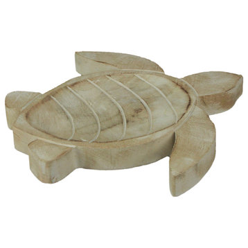 10 Inch Diameter Hand Carved Wooden Sea Turtle Decorative Bowl