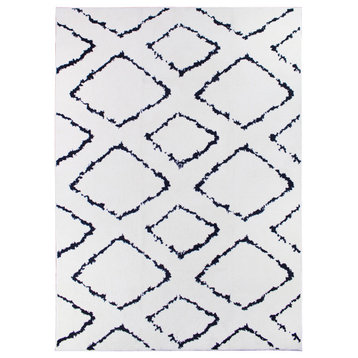 Soft Plush Moroccan Diamond Pile Shag Accent Rug 5 x 7, White