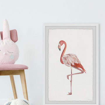 "Dashing Flamingo Stand" Framed Painting Print