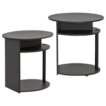 Jaya Simple Design Oval End Tables, Walnut, Set of 2