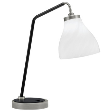 1-Light Desk Lamp, Graphite/Matte Black Finish, 6.25" White Marble Glass