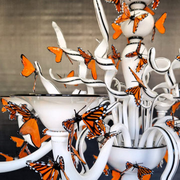 Custom Commissioned Diego Costantini Murano Glass Butterflies Chandelier