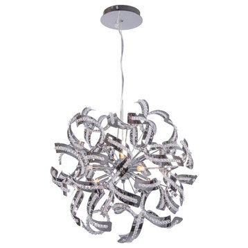 9 Light Crystal Pendant Chandelier Light in Chrome Finish with Crystal Accents